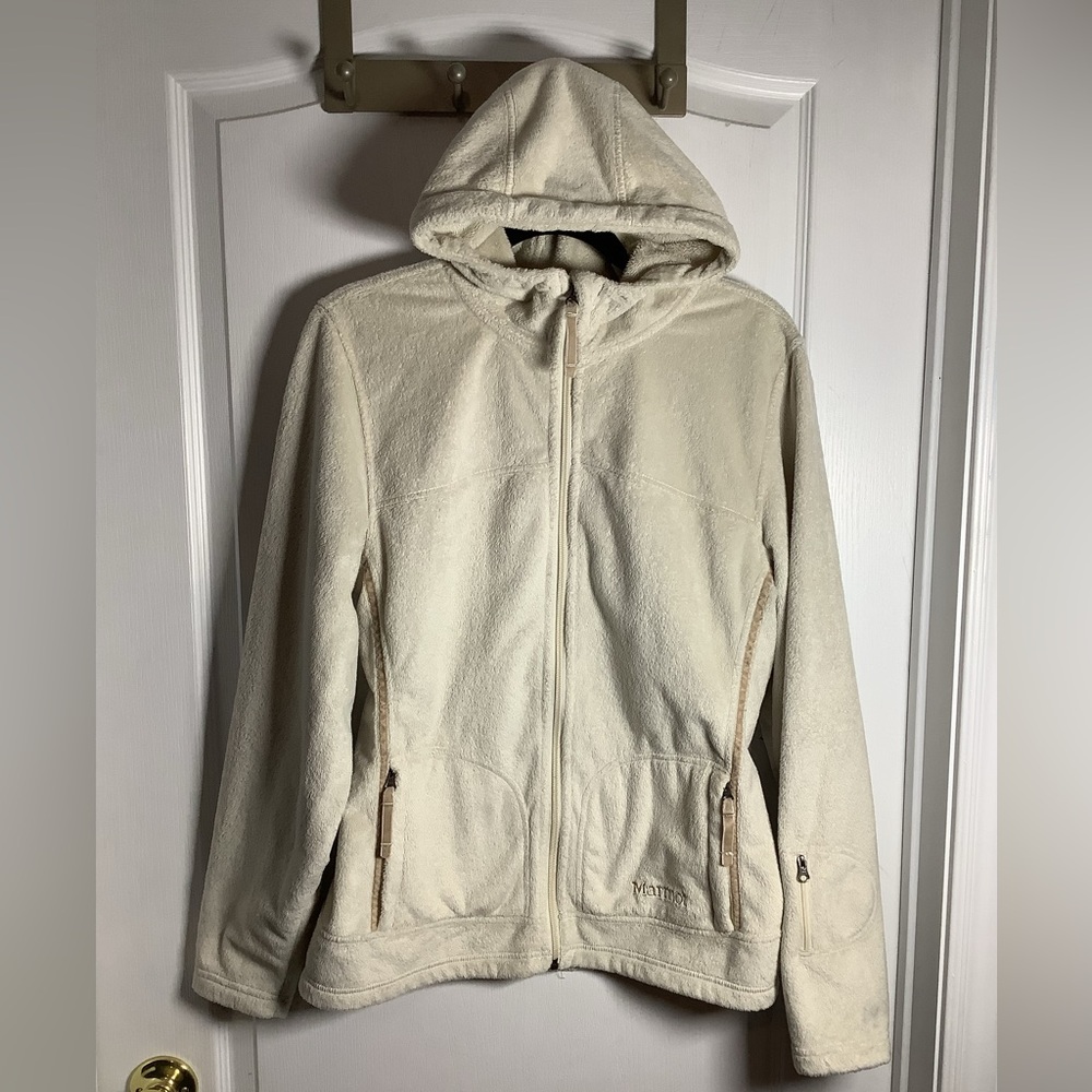 Marmot soft fleece zip up jacket with velour trim
